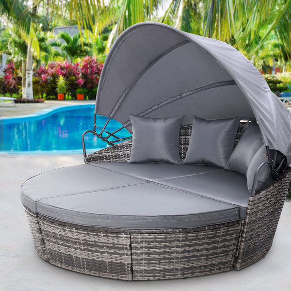 Gardeon Outdoor Lounge Setting Patio Furniture Sofa Wicker Garden Rattan Day Bed Grey Patio Chairs
