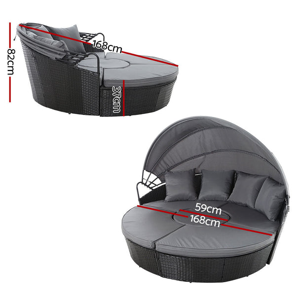 Gardeon Outdoor Lounge Setting Sofa Patio Furniture Wicker Garden Rattan Day Bed Black Patio Chairs