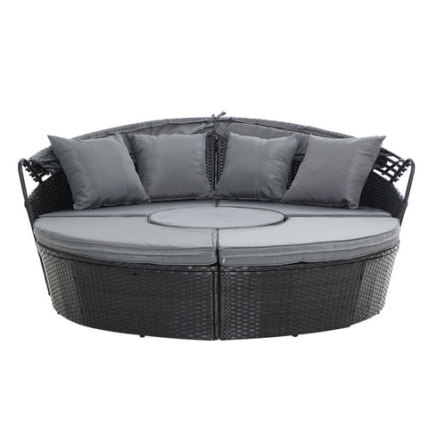 Gardeon Outdoor Lounge Setting Sofa Patio Furniture Wicker Garden Rattan Day Bed Black