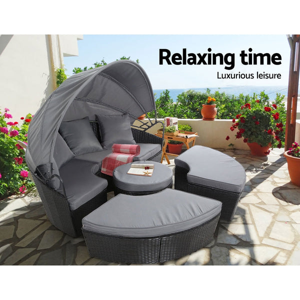 Gardeon Outdoor Lounge Setting Sofa Patio Furniture Wicker Garden Rattan Day Bed Black Patio Chairs