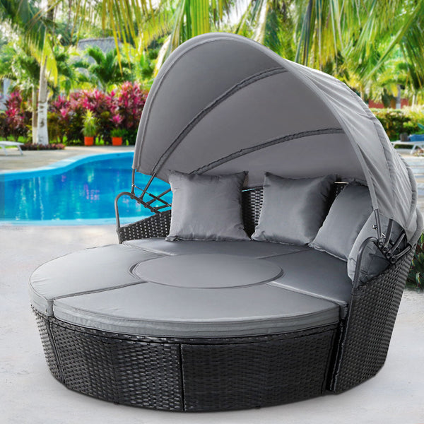 Gardeon Outdoor Lounge Setting Sofa Patio Furniture Wicker Garden Rattan Day Bed Black Patio Chairs