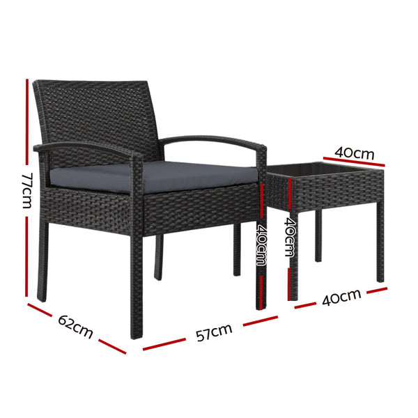 Gardeon 3 Piece Outdoor Set Black Patio Furniture Sets