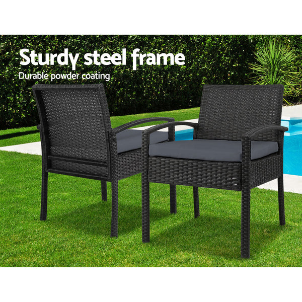 Gardeon 3 Piece Outdoor Set Black Patio Furniture Sets