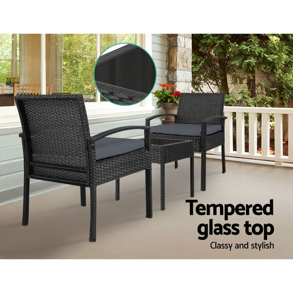 Gardeon 3 Piece Outdoor Set Black Patio Furniture Sets