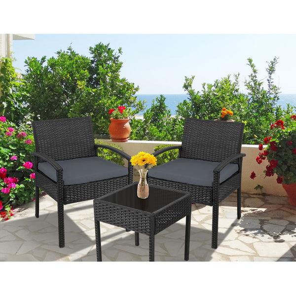 Gardeon 3 Piece Outdoor Set Black Patio Furniture Sets