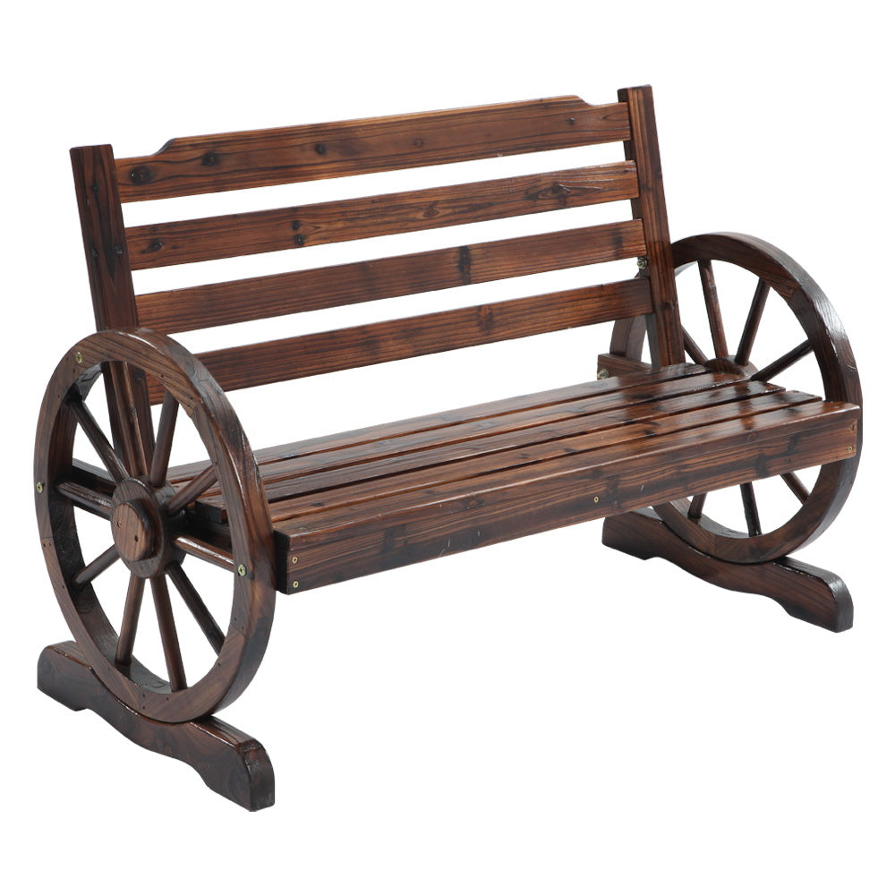 Gardeon Wagon Wheel Bench Brown Patio Benches