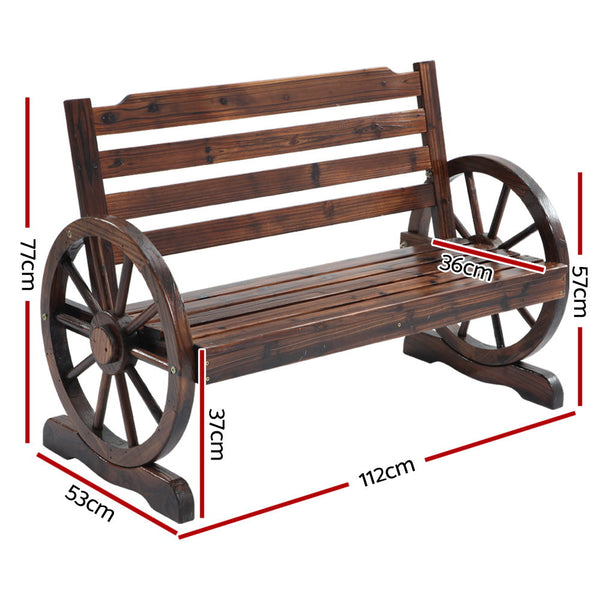 Gardeon Wagon Wheel Bench Brown Patio Benches
