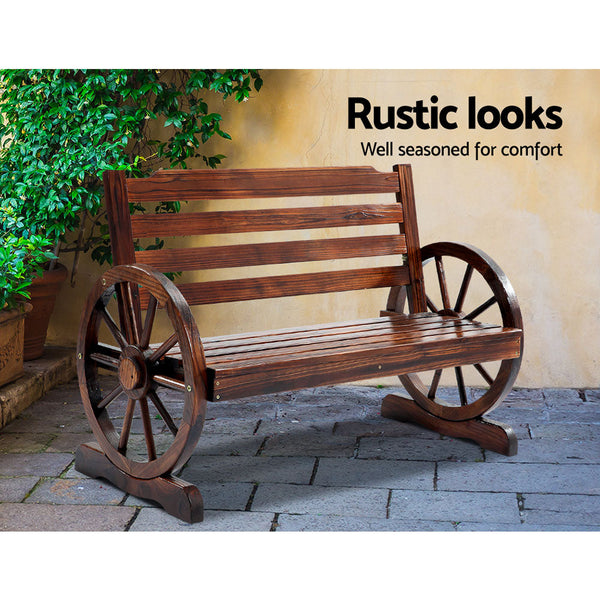 Gardeon Wagon Wheel Bench Brown Patio Benches