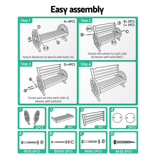 Gardeon Wagon Wheel Bench Brown Patio Benches