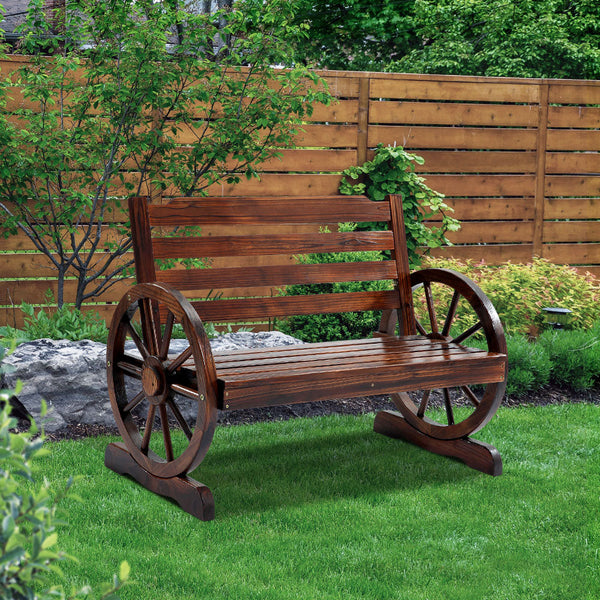 Gardeon Wagon Wheel Bench Brown Patio Benches