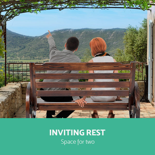 Gardeon Wagon Wheel Bench Brown Patio Benches