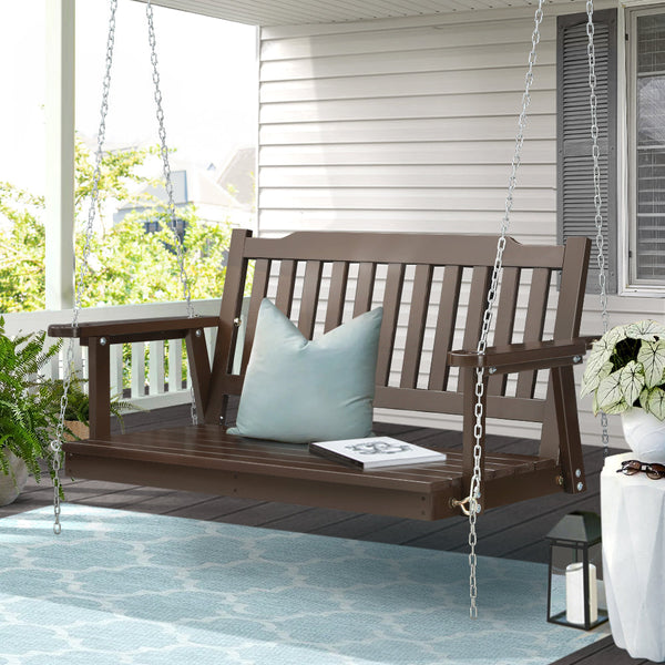 Gardeon Porch Swing Chair With Chain Garden Bench Outdoor Furniture Brown Swing Seats