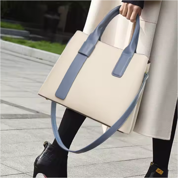 Elosung Off White And Blue Retro Fashion Handbag Elegant Tote With Large Capacity For Work Daily Use Women's Bags & Handbags