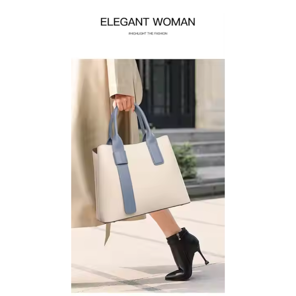 Elosung Off White And Blue Retro Fashion Handbag Elegant Tote With Large Capacity For Work Daily Use Women's Bags & Handbags