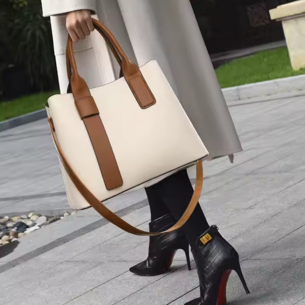 Elosung Off White And Brown Retro Fashion Handbag Elegant Tote With Large Capacity For Work Daily Use Women's Bags & Handbags