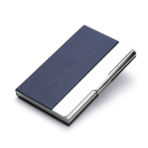 Aluminum Pu Leather Business Credit Card Holder Office Metal For Men Women Blue