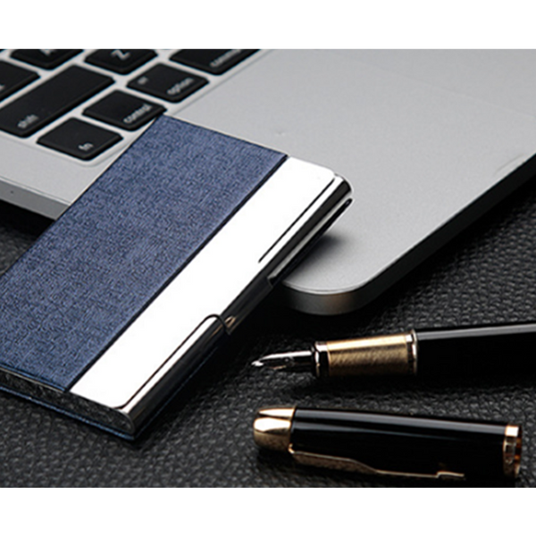 Aluminum Pu Leather Business Credit Card Holder Office Metal For Men Women Blue
