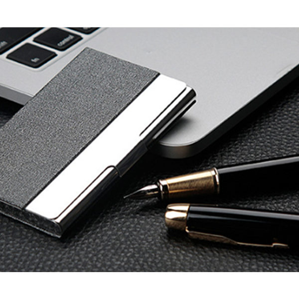 Aluminum Pu Leather Business Credit Card Holder Office Metal For Men Women Grey Business Card Holders