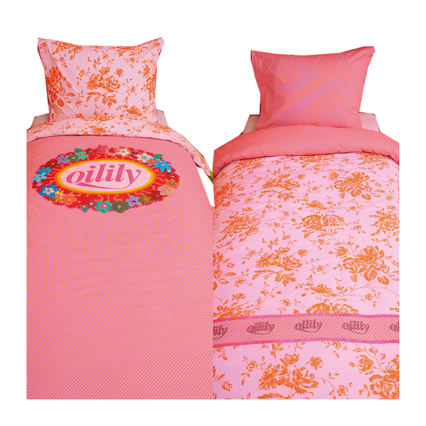 Oilily Prom Flowers Pink Cotton Quilt Cover Set Single Quilt Covers