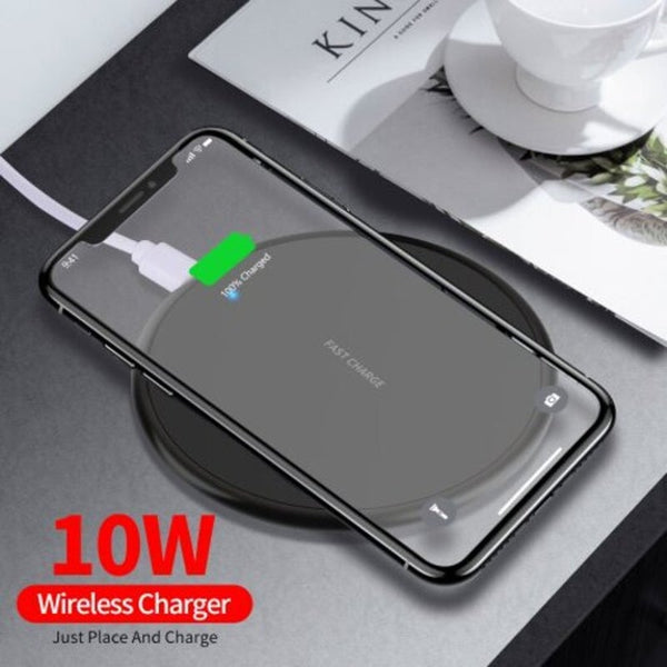 10W Ultrathin Round Intelligent Fast Wireless Charger For Iphone Huawei Xiaomi Phones Black Universal