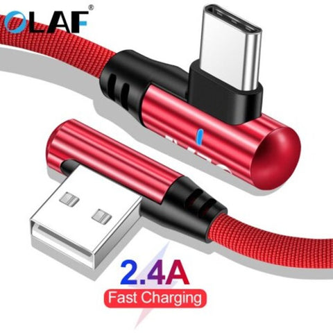 2.4A Cotton Type Usb Cable 90 Degree Fast Charging Date Charger For Samsung S8 S9 Huawei Mate 1M Red