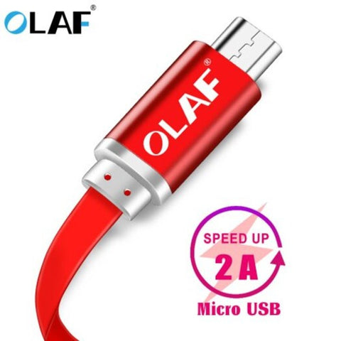 2A Micro Usb Cable Fast Charging Flat Date Quick Line For Samsung S8 S9 Huawei P20 Xiaomi Red