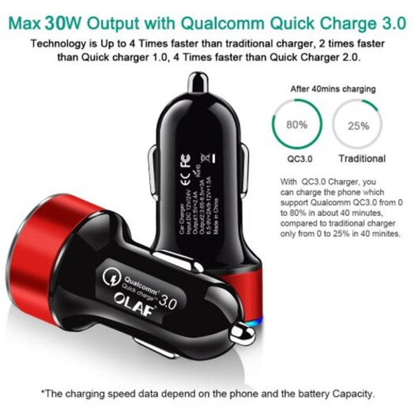 30W 3A Metal Dual Usb Super Fast Charging Car Charger Digital Display For Iphone Xiaomi Samsung Black Universal