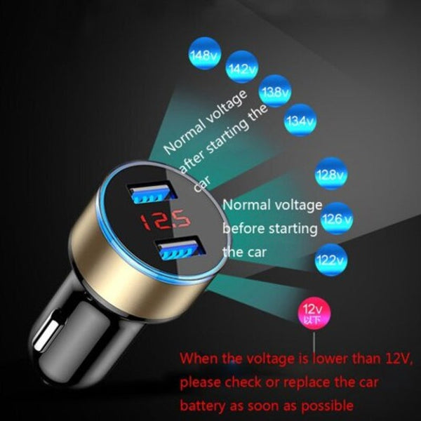 5V 3.1A Metal Dual Usb Fast Charging Car Charger Digital Display For Iphonexiaomi Samsung Black Universal