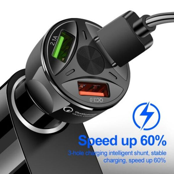 Car Charger Quick Charging 3.0 Usb Fast For Xiaomi Iphone Huawei Samsung Black Universal