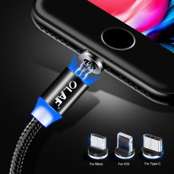 Led Nylon Fast Charging For Xiaomi Samsung Huawei Magnetic Charger Cable Iphone Xr Black 100Cm Cables & Adapters