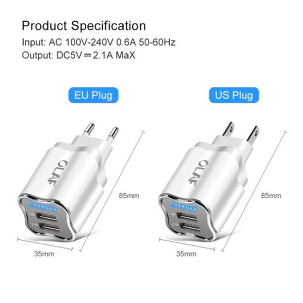 Plum Phone Dual Usb Charger 2.1A Small And Protable For Iphone Huawei Xiaomi Mi Note 10