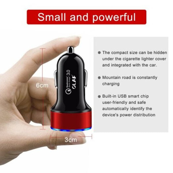 Qc 3.0 Dual Usb Charger With Led Display Universal Car For Xiaomi Samsung Iphone Silver