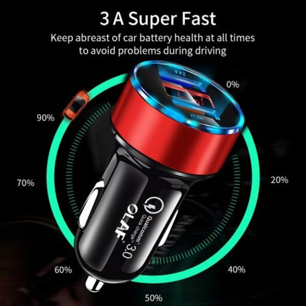 Qc 3.0 Dual Usb Charger With Led Display Universal Car For Xiaomi Samsung Iphone Silver
