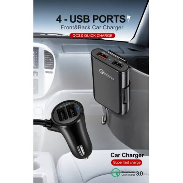 Qc3.0 2 Usb Car Charger Back Clip Super Fast Charging Strong Tpu Quick Safe Protcetion Black Universal