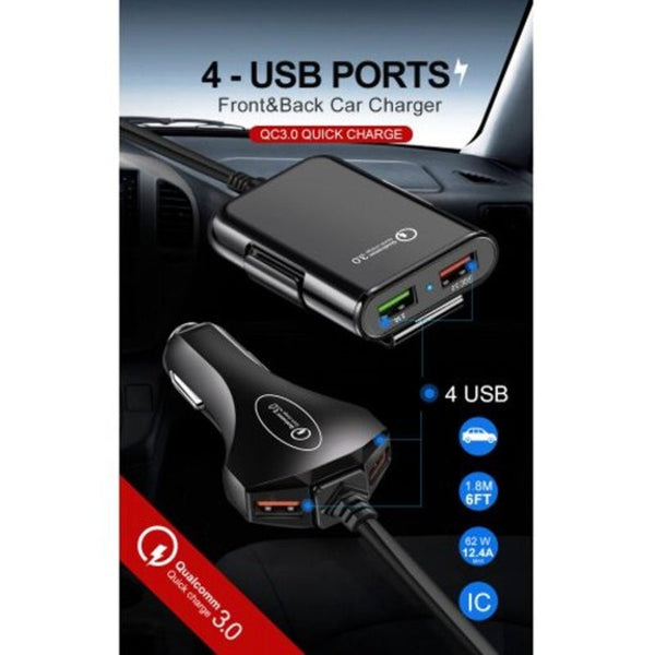 Qc3.0 2 Usb Car Charger Fast Charging Tpu Quick Safe Protcetion Black Universal