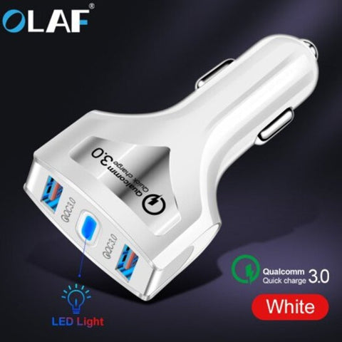 Qc3.0 Dual Usb Car Charger Quick Mobile Phone Chargers Fast For Iphone Samsung White Led Light