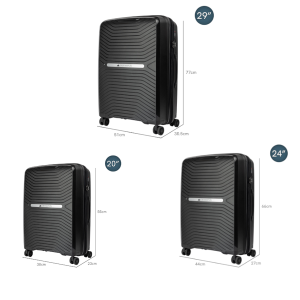 Olympus 3Pc Astra Luggage Set Hard Shell Suitcase - Obsidian Black