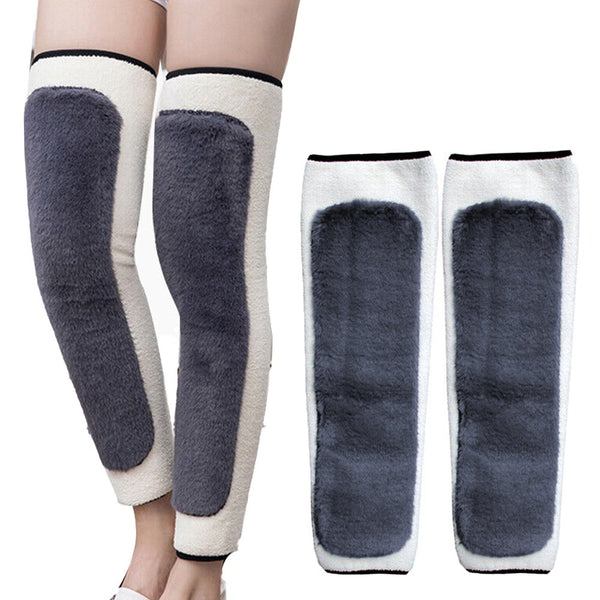 One Pair Winter Warm Plush Knee Brace Support Thermal Long Sleeve Leg Warmers