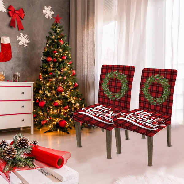 One-Piece Christmas Stretch Dining Room Chair Protector Cover