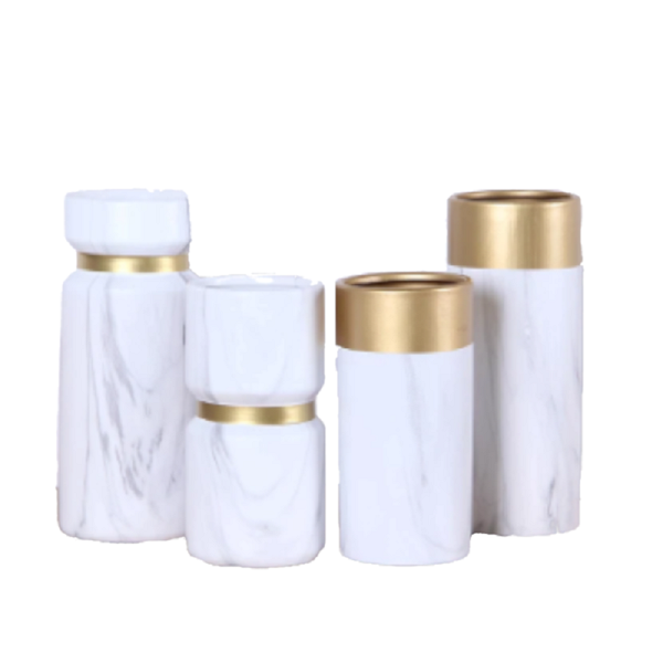 Opulent Vase White / Gold Marble Design Elegant Decor Vases
