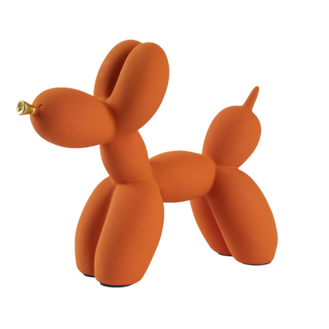 Orange Modern Resin Balloon Dog Sculpture Playful Art Figurine With Golden Snout Accent Sculptures & Figurines