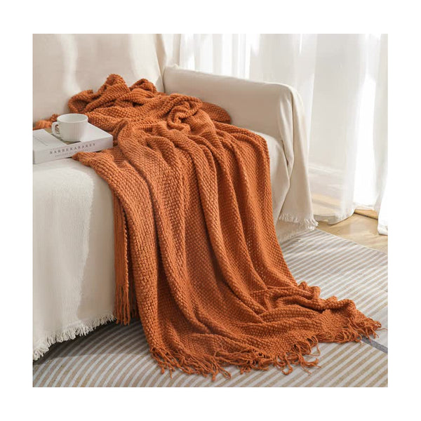 Orange Premium Woven Knitted Throw Blanket With Tassels | Soft Cozy Sofa & Bed Perfect For Office Afternoon Naps 127X172cm Placeholder