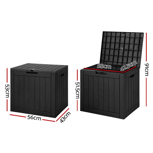 Gardeon Outdoor Storage Box 118L Container Lockable Indoor Garden Toy Tool Shed Black Storage Deck Boxes