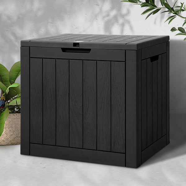 Gardeon Outdoor Storage Box 118L Container Lockable Indoor Garden Toy Tool Shed Black Storage Deck Boxes