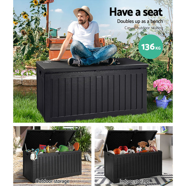 Gardeon Outdoor Storage Box Container Garden Toy Indoor Tool Chest Sheds 270L Black Storage Deck Boxes
