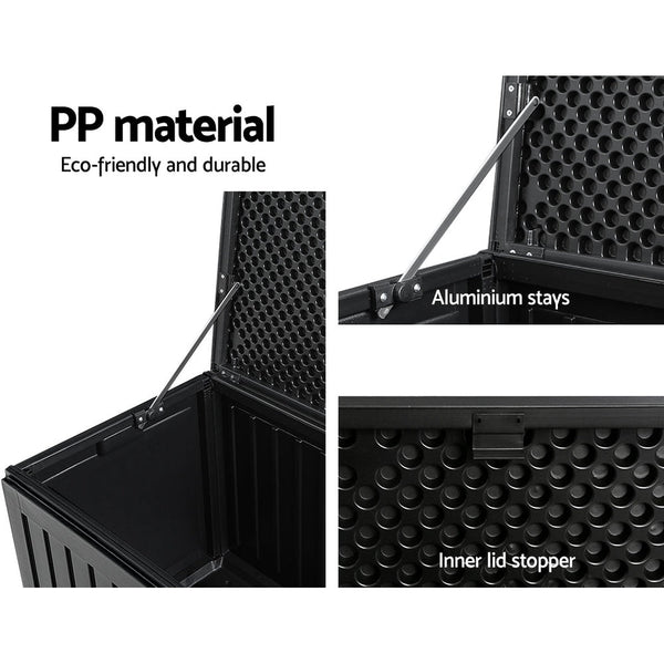 Gardeon Outdoor Storage Box Container Garden Toy Indoor Tool Chest Sheds 270L Black Storage Deck Boxes