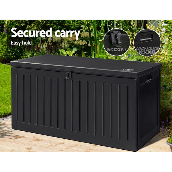 Gardeon Outdoor Storage Box Container Garden Toy Indoor Tool Chest Sheds 270L Black Storage Deck Boxes