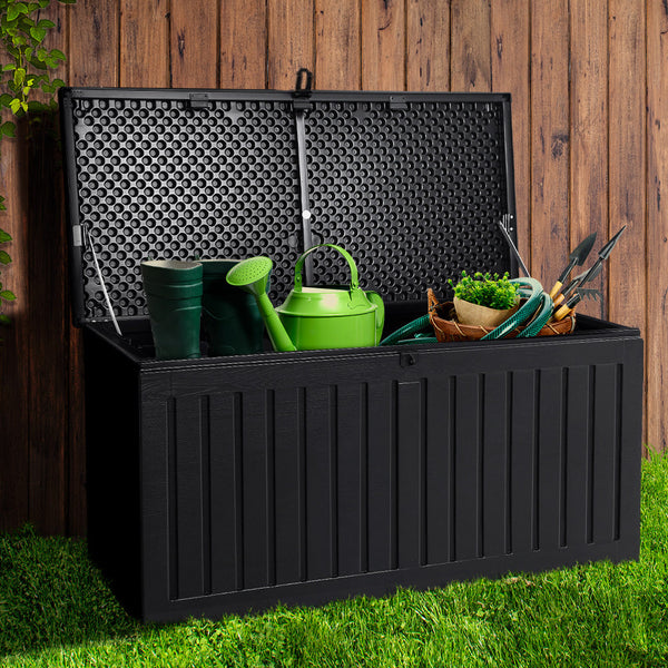 Gardeon Outdoor Storage Box Container Garden Toy Indoor Tool Chest Sheds 270L Black Storage Deck Boxes