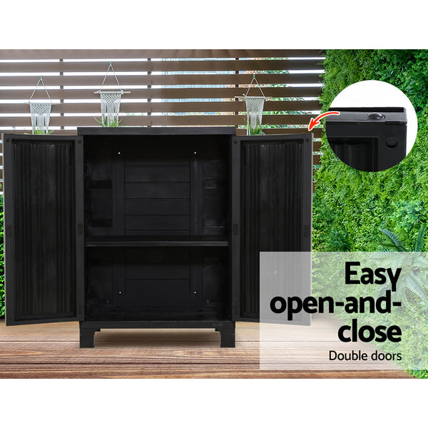 Gardeon Outdoor Storage Cabinet Cupboard Lockable Garden Sheds Black Cabinets & Cupboards