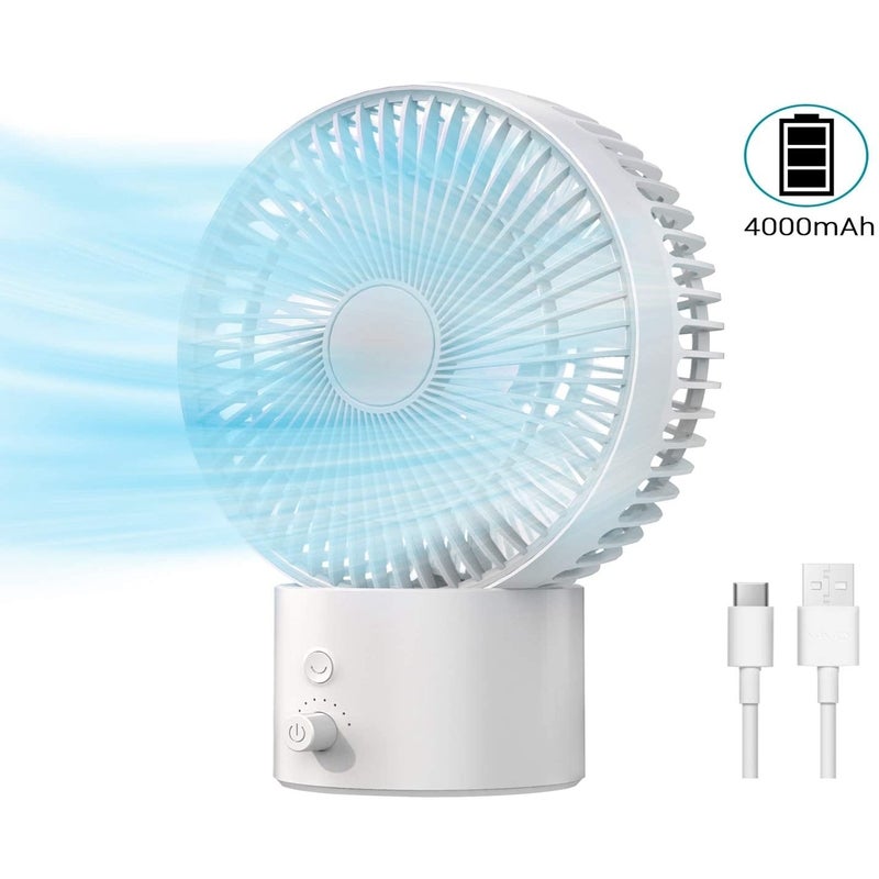 Oscillating Desk Fan 8 Inch Usb Table With Speeds Rechargeable Battery Operated Dial Switch For Desktop Office Bedside Bedroom White Portable Fans